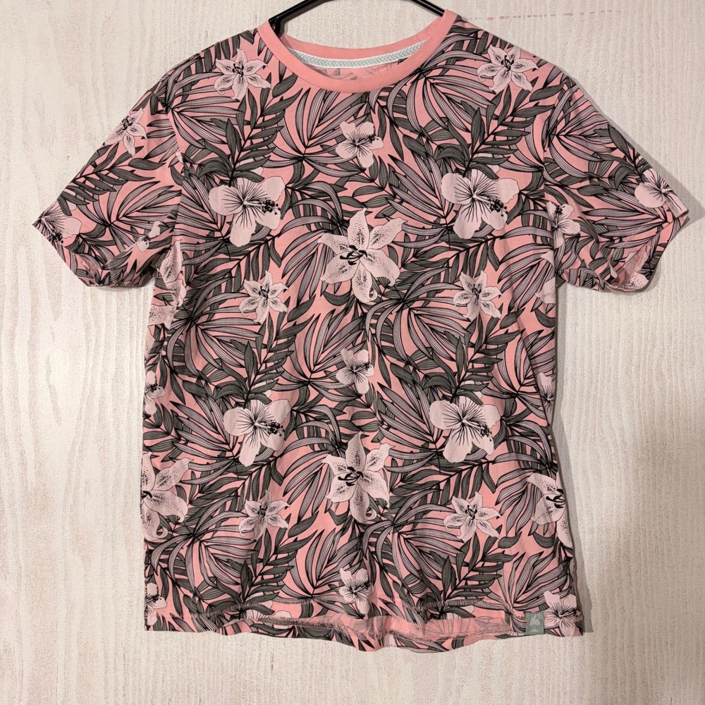 Free Planet T-Shirt Mens Small Pink Tropical Floral Lost In Paradise Organic Tee